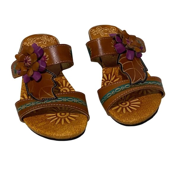 Elite by Corkus COURTNEY Womens Tooled Leather Sandals Size 6 Beachy Cruisewear - Picture 2 of 6
